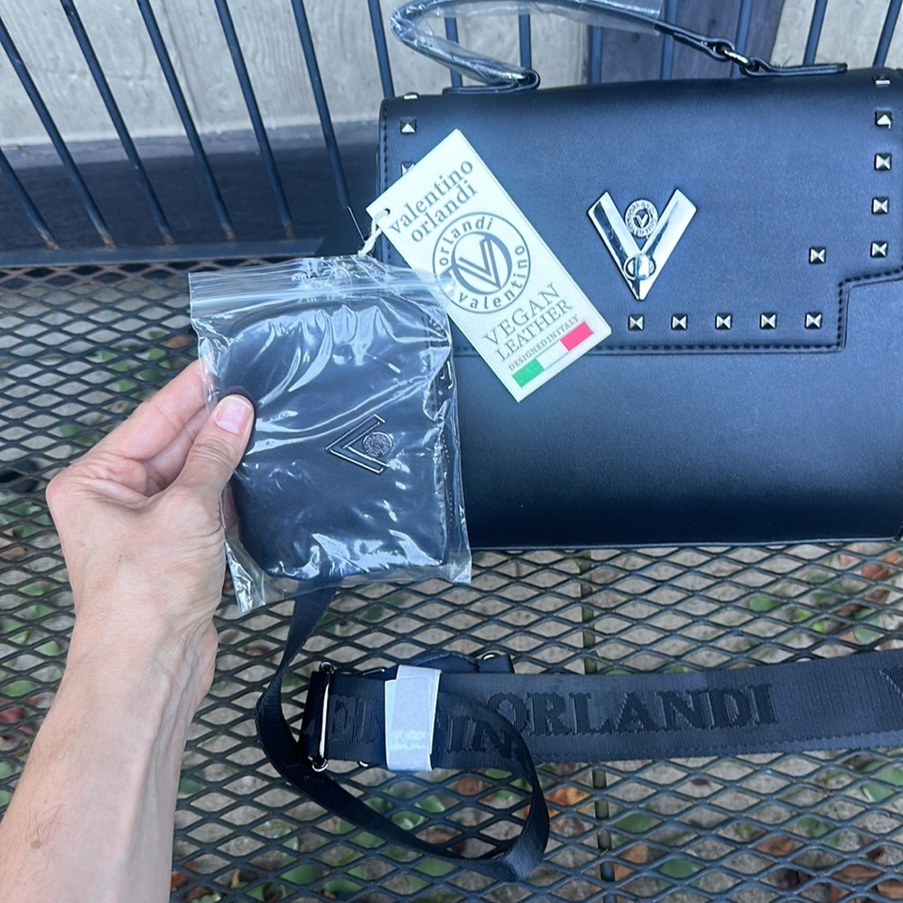 Valentino Orlandi Black Studded Crossbody Bag with Additional Wallet - Picture 16 of 16